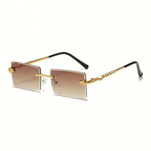 Lunettes de soleil rétro tendance avec logo personnalisé, monture en métal en forme de serpent, UV400, dégradées, sans monture, carrées, pour hommes et femmes - Product Image 2