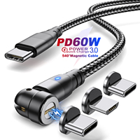Kabel Data USB Tipe C magnetik, kabel Data nilon cepat mengisi 3A untuk ponsel