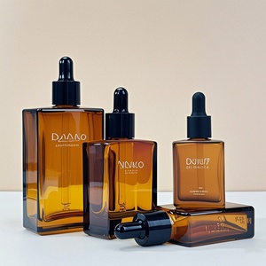 ขวดแก้วหยดทรงสี่เหลี่ยมแบนหรูหรา ขนาด 30 มล. 50 มล. 100 มล. พร้อมปลอกคอสีดำ สำหรับเซรั่มและน้ำมันหอมระเหย - Product Image 2