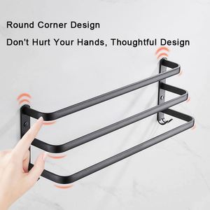 Porte-serviettes mural en aluminium noir en acier inoxydable avec chauffage pour salle de bain, douche, hôtels - Product Image 2