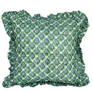 Indian Hand Block Print Stripe Floral Frill Cushion <b>Covers</b>, Bohemian Sofa Throw Pillows Boho Home Decor Cushions Vintage Cotton - Product Image 1