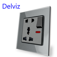 Panneau en verre cristal trempé Delviz, AC 110V ~ 250V, prises électriques à 5 trous, prise de courant universelle murale à commande par interrupteur