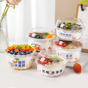 Cundao 117mm Takeaway Plastic Food Cake Acai Yogurt Ice Cream Fruit Salad Round Bowl Containers
