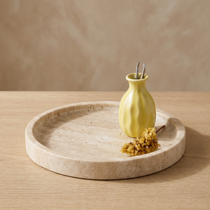ถาดเสิร์ฟตกแต่งทรงกลมหินอ่อนธรรมชาติ CH-226 จาก CRAFTS HUB ลายแนวนอนสไตล์โบราณแบบโมเดิร์น พร้อมลวดลายสปริง - Product Image 3
