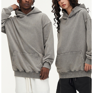 Grosir longgar kasual gaya Streetwear Amerika 450gsm kelas berat 100% katun dicuci Distressed Sweatshirt bertudung - Product Image 3