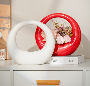 Vase carré en céramique de style lunaire pour composition florale, ornement simple pour salon, bureau, <span class=keywords><strong>piscine</strong></span>, ustensiles en porcelaine pour fleurs - Product Image 1