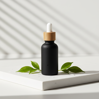 Botol Pipet Lab 30 ml 1 oz dengan Tutup Bambu Hitam Doff dan Dispenser Pipet Kaca untuk Minyak Rambut, Minyak Jenggot, Bahan Kimia, Cologne, Parfum