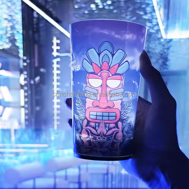 RICHSHINING Custom Print Food Grade Plastic LED Flashing Party Cups Water Activated Color Changing Beer Cup for Bar Wedding