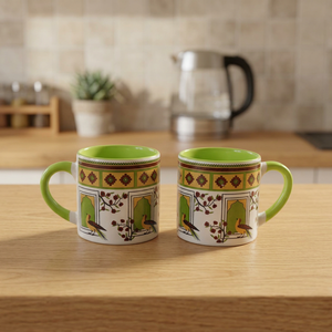 แก้วกาแฟเซรามิคคลาสสิก ดีไซน์ตะวันออกกลาง หูจับสีเขียว ลายดอกไม้และนก ชุดดื่มชา ทนทาน ใช้ได้ไม่จำกัด เหมาะสำหรับงานปาร์ตี้ - Product Image 3