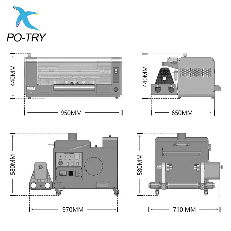 PO-TRY Độ chính xác cao 30cm 2 đầu in Máy in phim truyền nhiệt máy in dtf bền