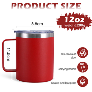 12oz 304 Stainless Steel Double Walled Vacuum Insulated Leak-Proof BPA Free Car Coffee Mug with Handle and Lid Straw <b>Cover</b> - Product Image 2