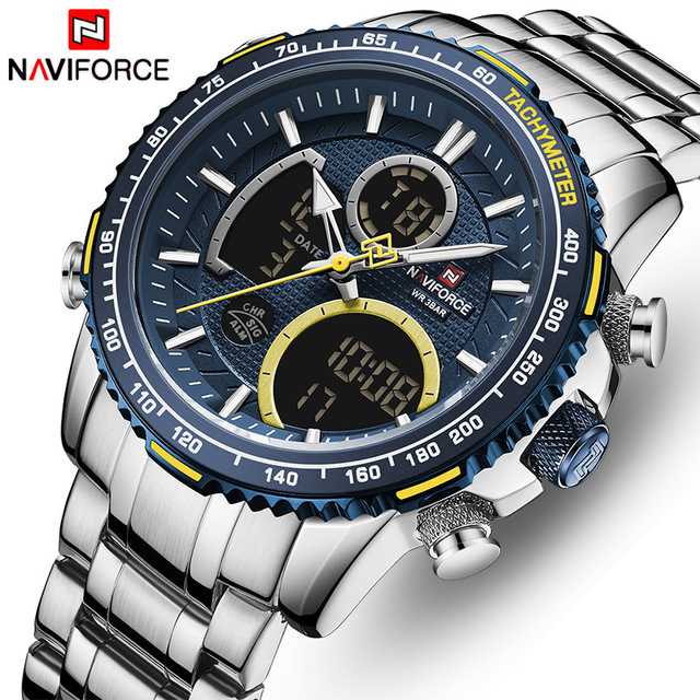 NAVIFORCE 9182 Men Wristwatch Big Size Double Display Chronograph Casual Business Male Quartz Digital Watches
