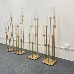 Vente en gros 8 10 bras <span class=keywords><strong>verre</strong></span>/Pvc Tube bougeoir décoration de mariage or métal candélabre pièce maîtresse - Product Image 6