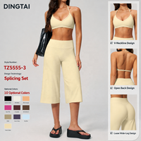 Set Yoga 2 Potong Wanita: Sport Bra Halter Neck Adjustable Open Back & Celana Capri High Waist Wide Leg, Anti Guncangan, Cepat Kering