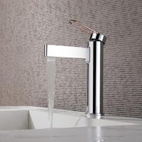 Robinet de salle de bain monocommande moderne et minimaliste en cuivre massif, à montage sur plan, avec cartouche céramique électrolytique, pour eau chaude et froide
