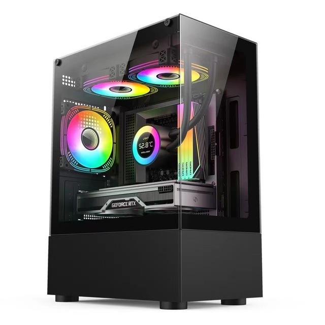 Wankang Mid Tower MicroATX Desktop Case Gaming/Office Use Transparent Water Cooling Panoramic Side Panel USB Ports OEM/ODM