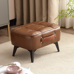 Contemporary Small Oil Wax Leather Fabric <strong>Bedroom</strong> Apartment <strong>Stool</strong> Ottoman Sofa Footrest Buckle Technology Shoe Changing <strong>Stool</strong> - Product Image 1