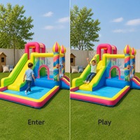 Château gonflable Noco Kids en tissu Oxford avec toboggan et piscine à balles, couleurs personnalisées, portable, pour usage domestique intérieur