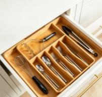 Organizador de cajones de cocina extensible de bambú para cubiertos, bandeja organizadora de cubiertos para cajón - Product Image 2