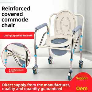 <b>Elderly</b> Pregnant Women & Disabled Use Foldable Toilet Chair with Wheels Sturdy Design-<b>Mobile</b> Commode Seat - Product Image 5