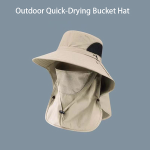 Chapeau de pêcheur uni style image avec large bord en toile, <span class=keywords><strong>voile</strong></span> anti-UV pour activités de plein air, pêche, sport, voyage, cyclisme, usage quotidien - Product Image 1