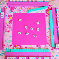 Alas Mahjong Berpinggiran Jahitan Emas Pola Kustom Anti Selip Tahan Air untuk Malam Permainan Keluarga