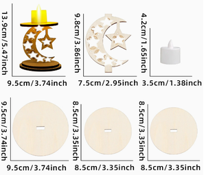 DAMAI Ramadan Chandelier en bois - Décoration porte-bougie DIY étoile lune imprimée en sérigraphie 3D 9,5x14cm - Product Image 6