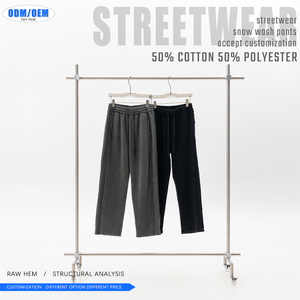 Pantalones de chándal de forro polar para hombre estilo Hip Hop vintage, diseño patchwork con efecto lavado a la nieve, con cordón ajustable, servicio OEM. - Product Image 3