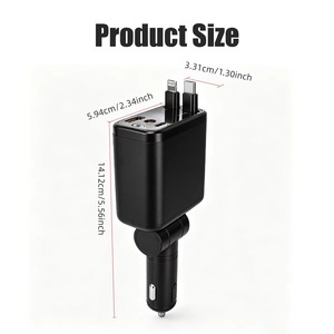 Cargador de Coche 4 en 1 Tipo C USB de Doble Puerto con Cable Retráctil de Carga Rápida Compatible con PD QC para iPhone y Android - Product Image 1