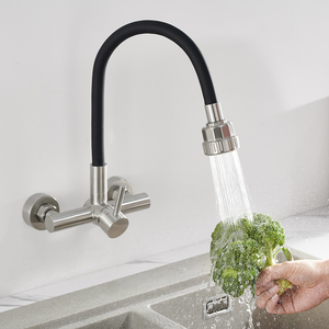 Modern Stainless Steel Four-Function Hot/Cold Water Wall-<b>Mounted</b> Kitchen Faucet Single Handle Pull-Out <b>Spray</b> Ceramic Valve Core - Product Image 1