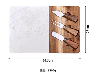 ชุดเขียงชีสหินอ่อนและไม้กระถินพร้อมมีดชีส ส้อม ชุดเขียงไม้หินอ่อนสำหรับเสิร์ฟชีส เหมาะสำหรับงานปาร์ตี้ - Product Image 2