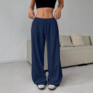 Pantalones Cargo de Pierna Ancha para Mujer, Casuales de Verano, Color Liso, Largos, Elásticos, de Cintura Media con Cordón, Sueltos, Frente Plano, Anti-Pilling - Product Image 3