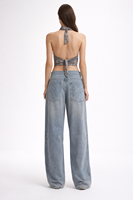 SHENGFU – Jean baggy taille basse personnalisé OEM pour femme, pantalon en denim à jambe large, orné de strass, style streetwear, coupe ample, long