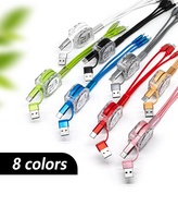 Câble USB rétractable 5-en-1 à charge rapide avec logo personnalisé, 1 m, câble plat TPE pour iPhone Type-C, gadgets électroniques
