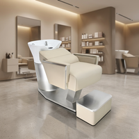 Fauteuil de lavage de cheveux pour salon avec bac intégré, blanc, base en acier inoxydable, pour salon de coiffure et institut de beauté