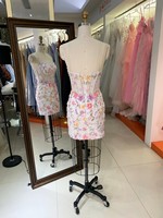 Robe de Soirée de Luxe Blanche avec Papillons 3D et Fleurs, Courte, Ornée de Perles, Corset, Robe de Bal de Promo ou de Remise de Diplôme, Motif à Carreaux