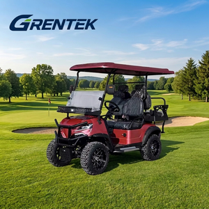 Voiturette de golf électrique GRENTEK 4 places rouge avec roues et toit noirs pour utilisation sur parcours de golf et routes non publiques - Product Image 1