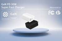 Chargeur d'ordinateur portable haute vitesse 30W PD 3.0 GaN à double port (USB-A + USB-C) 5V/3A, écologique, avec prise US