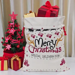 Karung Natal perlengkapan dekorasi Natal kantung Santa kemasan tas kanvas balok Natal