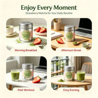 Poudre de Matcha Cérémonial Certifiée Marque Blanche OEM en Boîte de 30g, Poudre de Matcha Fraise en Boîte de 30g, Faible MOQ