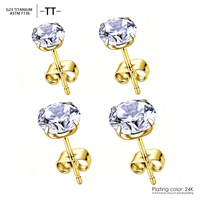 Серьги-гвоздики из титана ASTM F136 G23 с цирконием 5А, классический дизайн, позолоченные, с круглым цирконом, ювелирные изделия для женщин, OEM