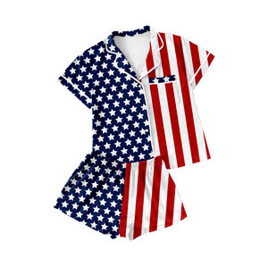 Vente en gros de pyjamas pour petit garçon, boutique pour enfants, imprimé étoiles et rayures du 4 juillet, ensemble de vêtements d'été à manches courtes pour tout-petits - Product Image 1