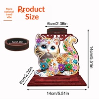 2026 DIY Porte-bougie chat en bois rond fait main, avec peinture diamant, ornement lumineux, art minimaliste moderne sans cadre