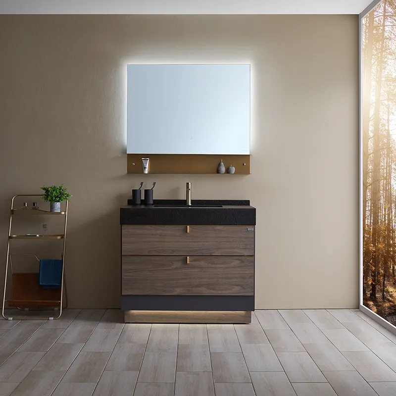 Armario de almacenamiento para baño, mueble resistente al agua, montado en la pared, estilo europeo, color madera