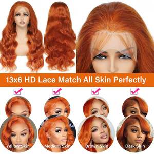 Perruques en cheveux Remy 13x4 Lace Front, couleur orange gingembre doux, longues boucles, densité 180%, sans colle, pour femmes, vente en gros - Product Image 6