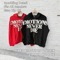 Sweat à capuche mi-zippé tendance MIXED EMOTION avec strass et lettres imprimées pour homme – Collection Hiver