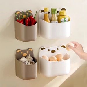 Boîte de rangement murale en forme d'ours de dessin animé mignon pour oignons verts, gingembre, ail et autres produits de cuisine ; pas de perçage nécessaire. - Product Image 1