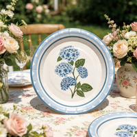 Blauwe bloemen papieren borden hortensia botanische print wegwerpbaar 7 inch 16 stuks decoratief voor buitenfeest tafeldecoratie