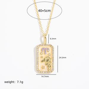 Trendy 12 Zodiac Signs Necklace with Gold-Plated Brass Diamond <strong>Colorful</strong> Zirconia Birthstone Oil Drop Jewelry on a <strong>Link</strong> <strong>Chain</strong> - Product Image 5