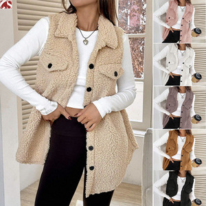 Nouveau <span class=keywords><strong>Gilet</strong></span> en Laine d'Agneau Doux et Ample pour <span class=keywords><strong>Femme</strong></span>, Modèle Automne-Hiver, à Col Revers et Boutons, Idéal pour le Quotidien - Product Image 3